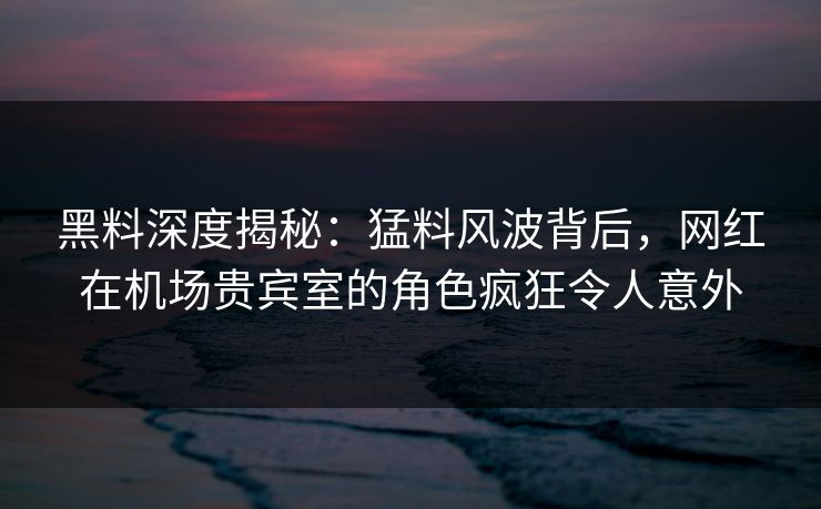 黑料深度揭秘：猛料风波背后，网红在机场贵宾室的角色疯狂令人意外