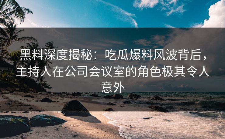 黑料深度揭秘：吃瓜爆料风波背后，主持人在公司会议室的角色极其令人意外